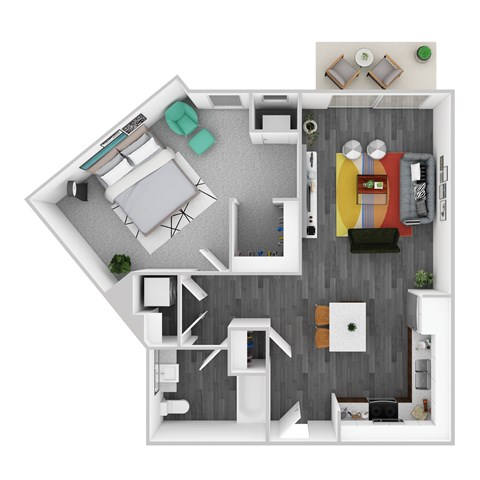 Floor plan for 1 bed, 1 bath, 739 sqft